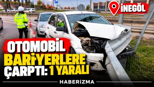 Bursa’nın İnegöl ilçesinde yağış nedeniyle kayganlaşan yolda kontrolden çıkan otomobil