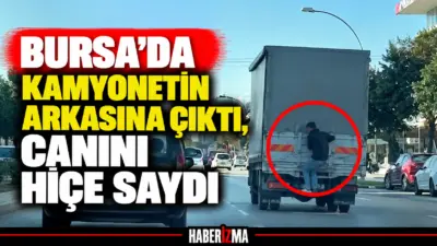 Bursa’nın Özlüce Mahallesi’nde bir çocuk, seyir halindeki kamyonetin arkasına çıkarak