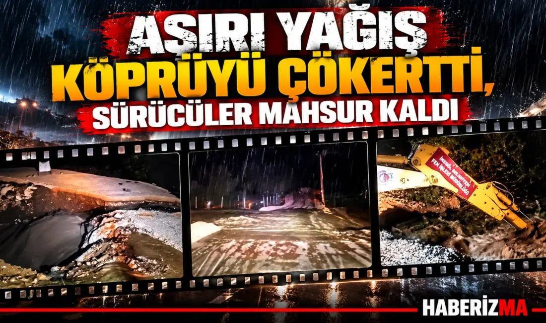 Bursa’nın İnegöl ilçesinde etkili olan yoğun yağış, dere üzerindeki köprüyü