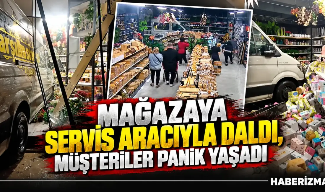 Bursa’nın Nilüfer ilçesinde kontrolden çıkan servis aracı, züccaciye mağazasına daldı.