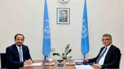 KKTC Cumhurbaşkanı Tufan Erhürman ile Rum lider Nikos Hristodulidis, Kıbrıs