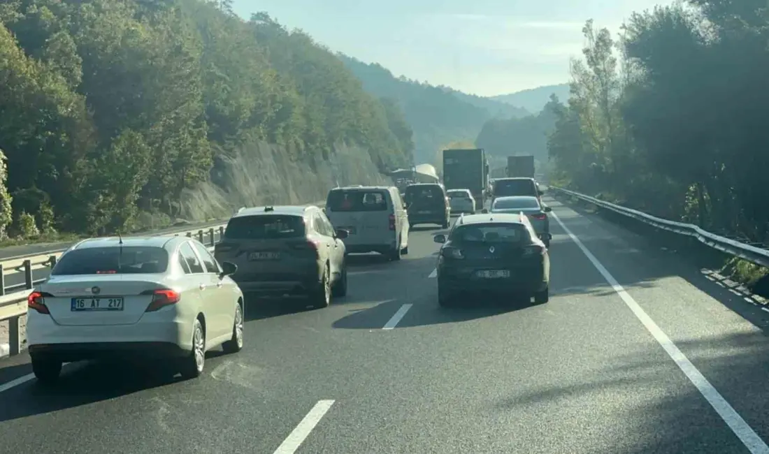 Bursa-Ankara karayolunun Mezitler mevkisinde rüzgar türbini kanatlarını taşıyan özel nakliye